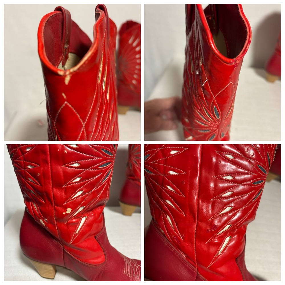 VTG DINGO Outwest Leather RED Inlay Coastal Cowgirl Boots 6.5 line dancing READ! - Picture 11 of 13